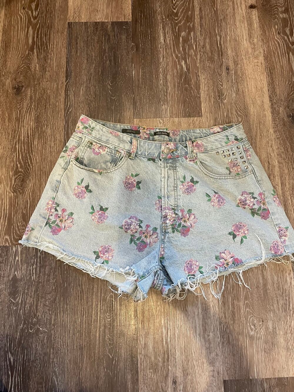 upcycled wild fable floral with silver punk studding high waisted shorts